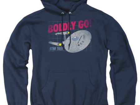 STAR TREK : BOLDLY GO ADULT PULL OVER HOODIE Navy MD For Cheap